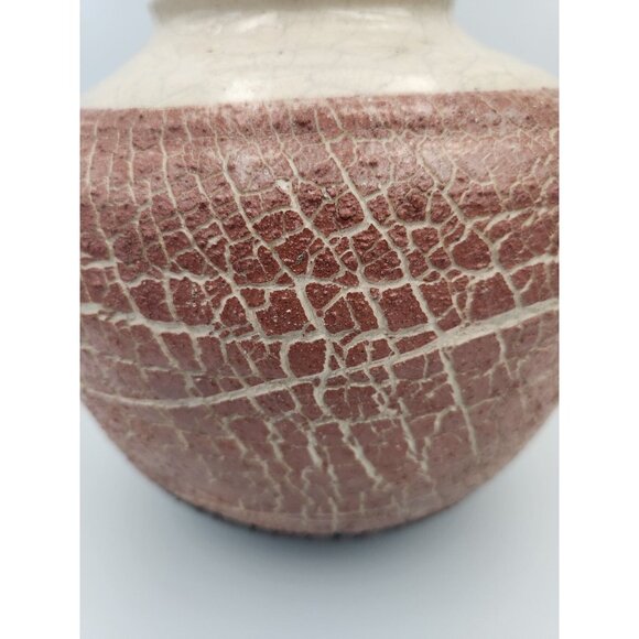 Artist Signed Large Dark Pink/Black Textured Raku Fired Round Vase 7"H - Picture 4 of 10